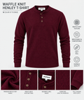 Waffle Knit Henley T-Shirt - Maroon
