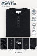 Waffle Knit Henley T-Shirt - Black