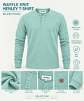 Waffle Knit Henley T-Shirt - Mint Green