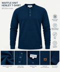 Waffle Knit Henley T-Shirt - Navy Blue