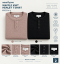Waffle Knit Henley T-Shirt - Pack of 2 (Dusty Pink + Black)