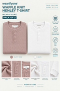Waffle Knit Henley T-Shirt - Pack of 2 (Dusty Rose + White)