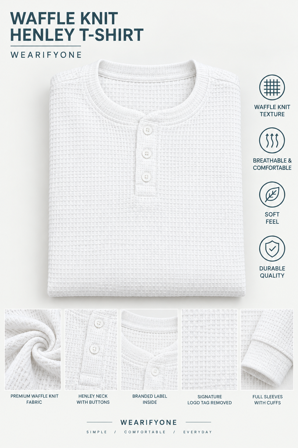 Waffle Knit Henley T-Shirt - White