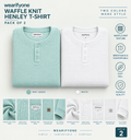 Waffle Knit Henley T-Shirt - Pack of 2 (Mint Green + White)